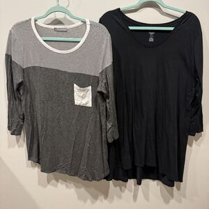 Loveappella & Premise Long Sleeve Top Bundle Black Gray Women sz XL Set of 2